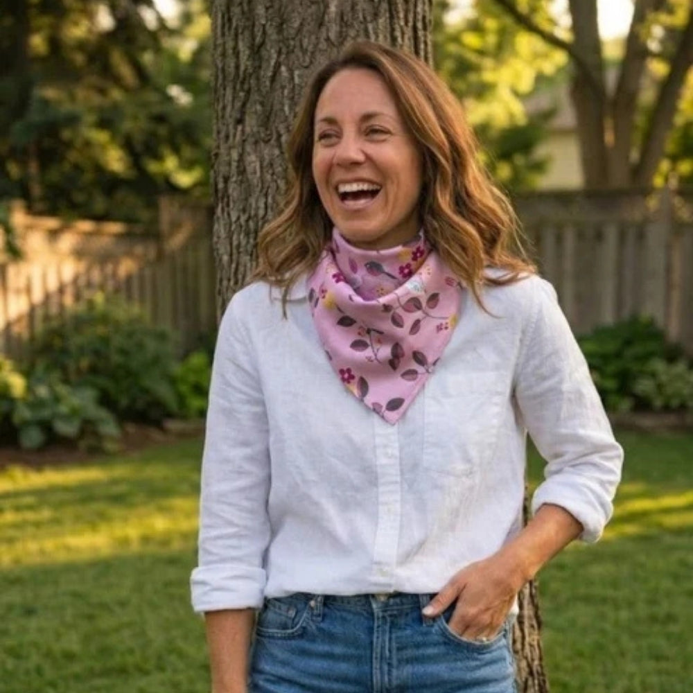 Bandana Scarf - Birdie on a Vine Blush Square