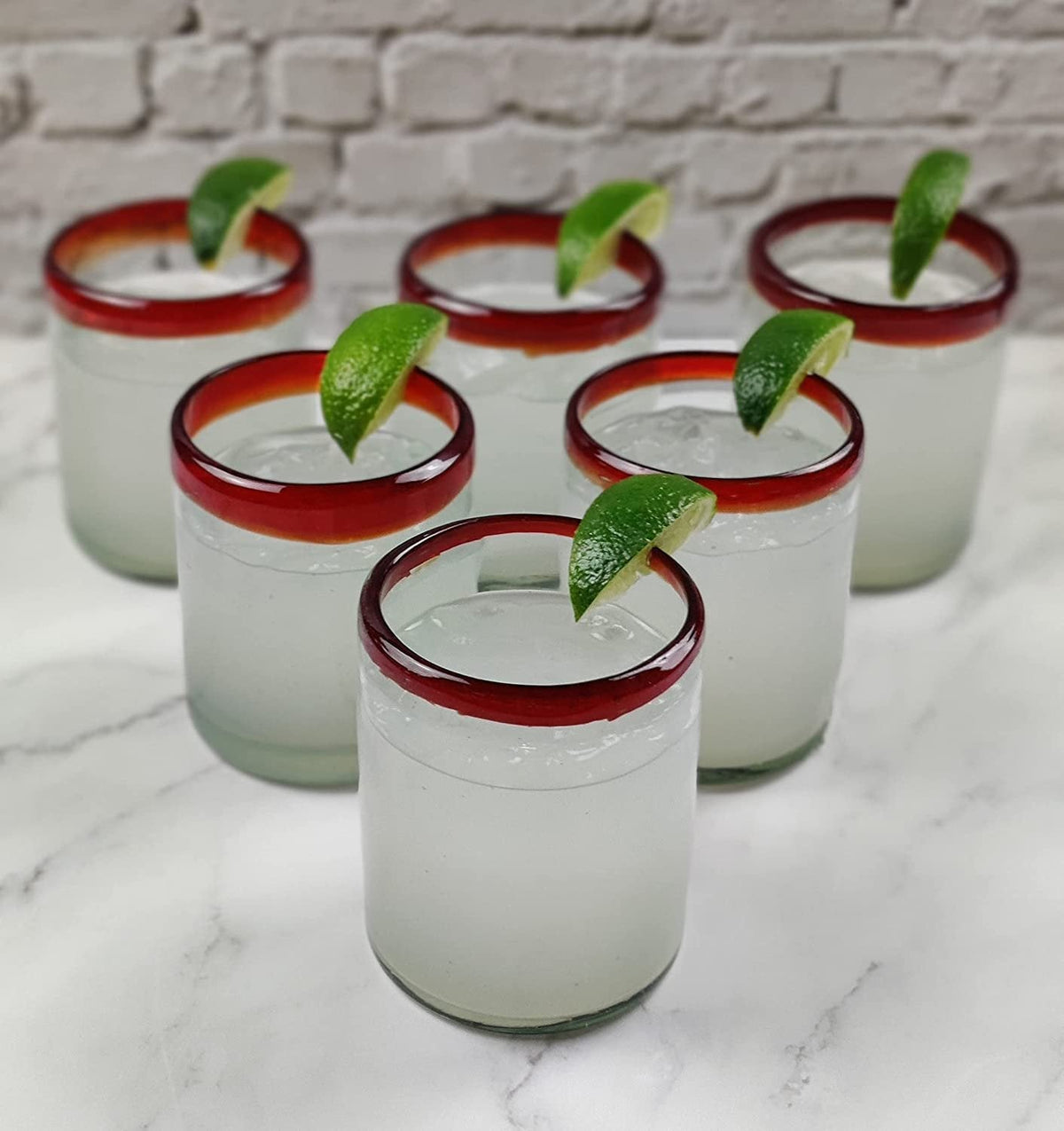 Set of 6 Tumbler Glasses with Red Rims
