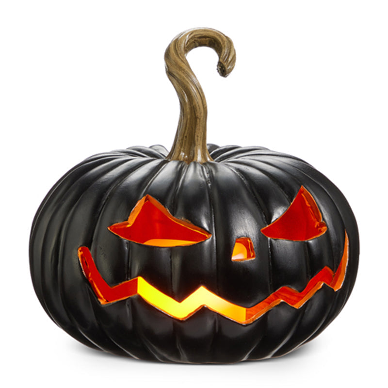 8" Lighted Black Jack O Lantern Halloween Display - Osadia Concept Store