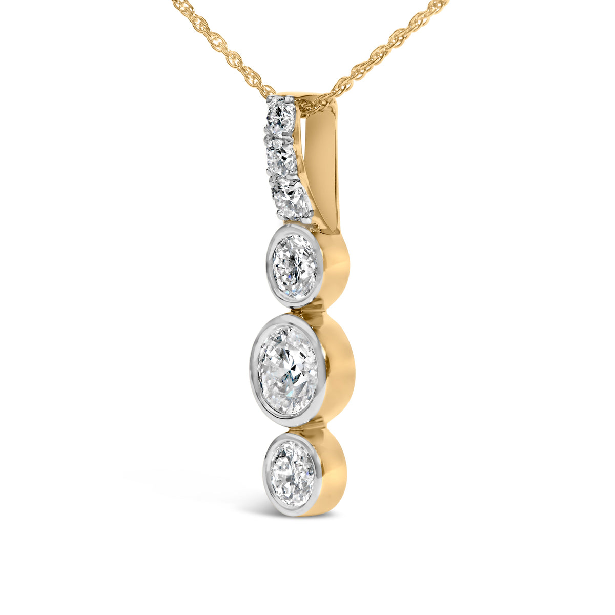 10K Yellow Gold Plated Silver 1 1/2 Cttw Lab Grown Diamond Bezel Set Vertical Drop Pendant Necklace