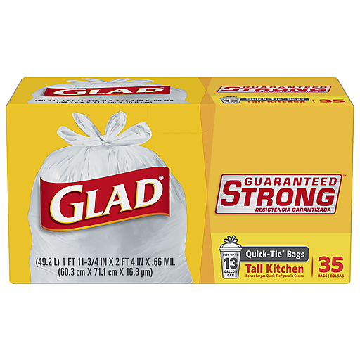 Glad Tall Kitchen Quick-Tie Trash Bags, 13 Gallon