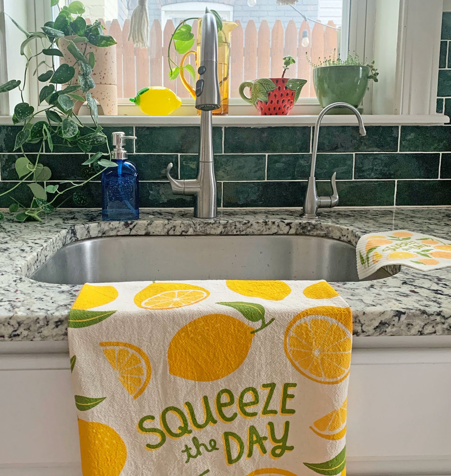 Lemon Dish Towel + Sponge Cloth Gift Set