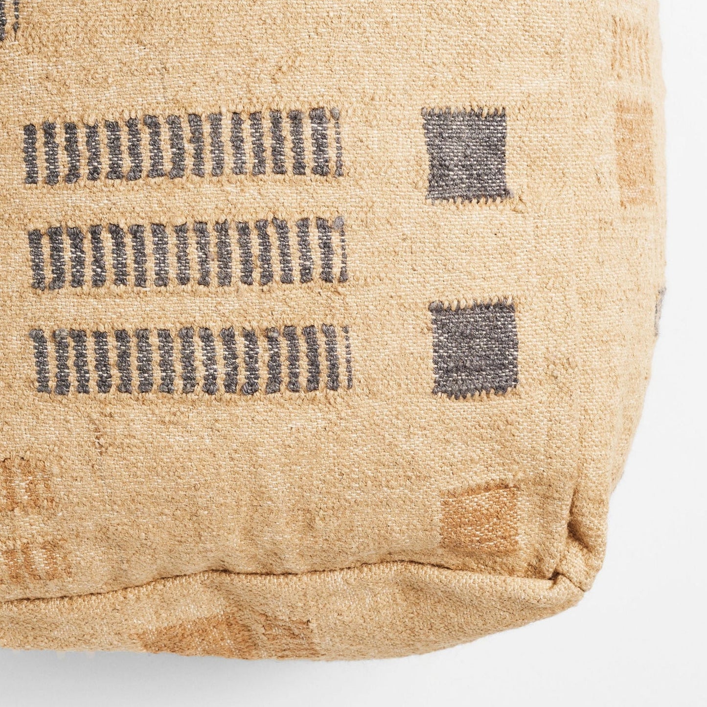 Wheat Geometrical Pattern Jute Cotton Handloom Pouf