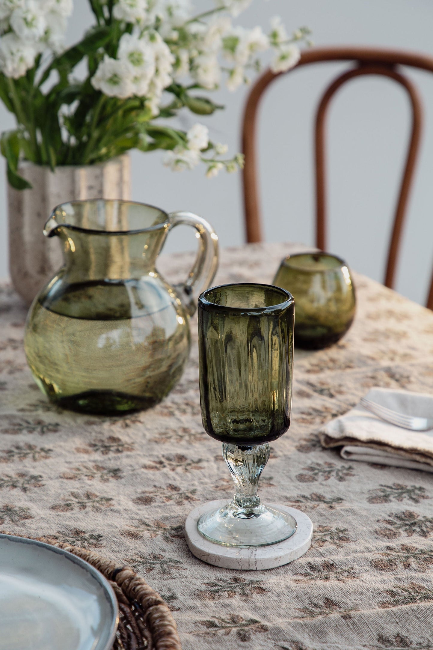 Ronde Blown Glass, Olive Green, Set of 2