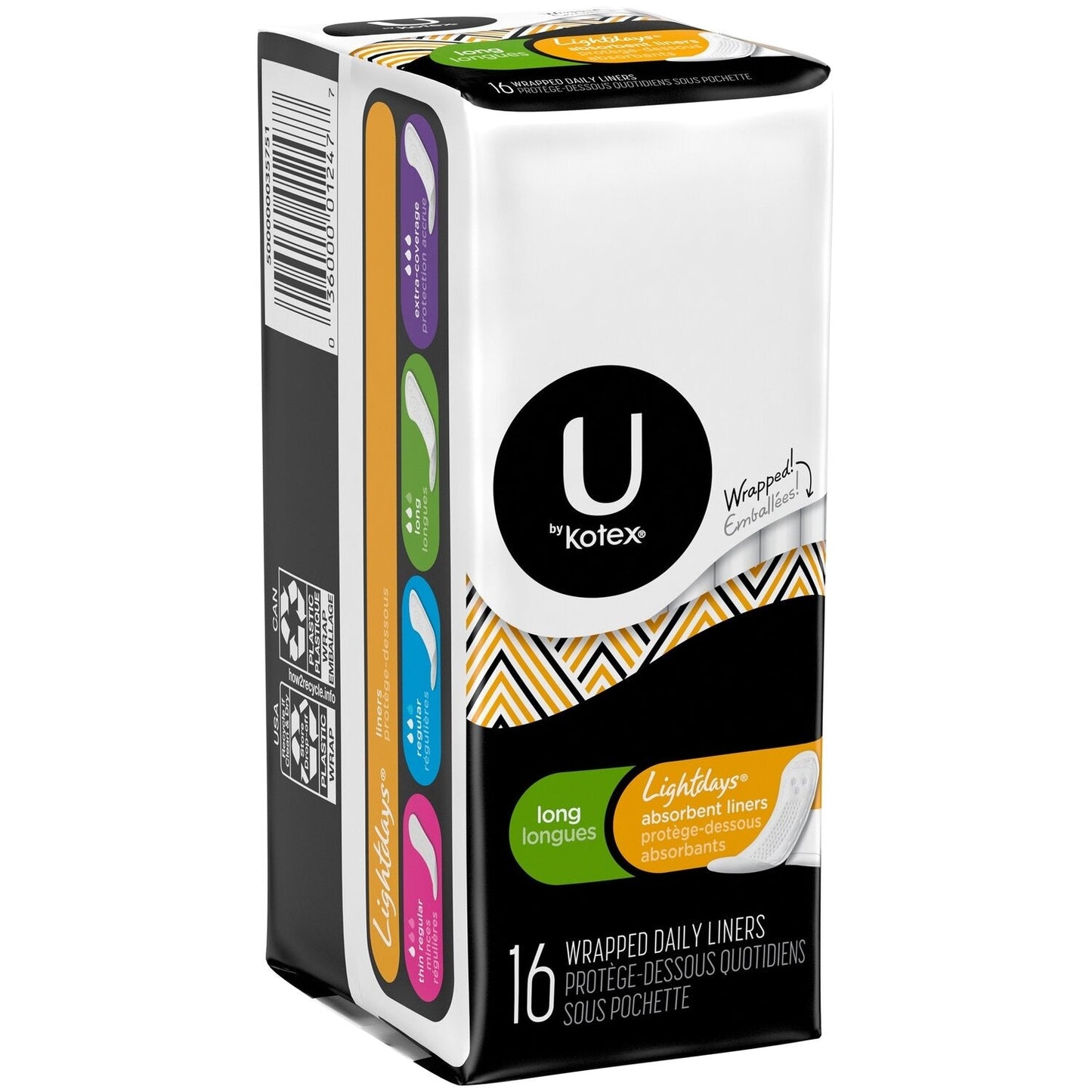 U by Kotex Security Lightdays Panty Liners, Light Absorbency, Long, Wrapped Unscented, Long