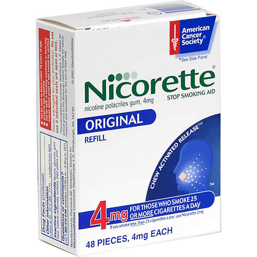 Nicorette Stop Smoking Aid, 4 Mg, Gum, Original, Refill