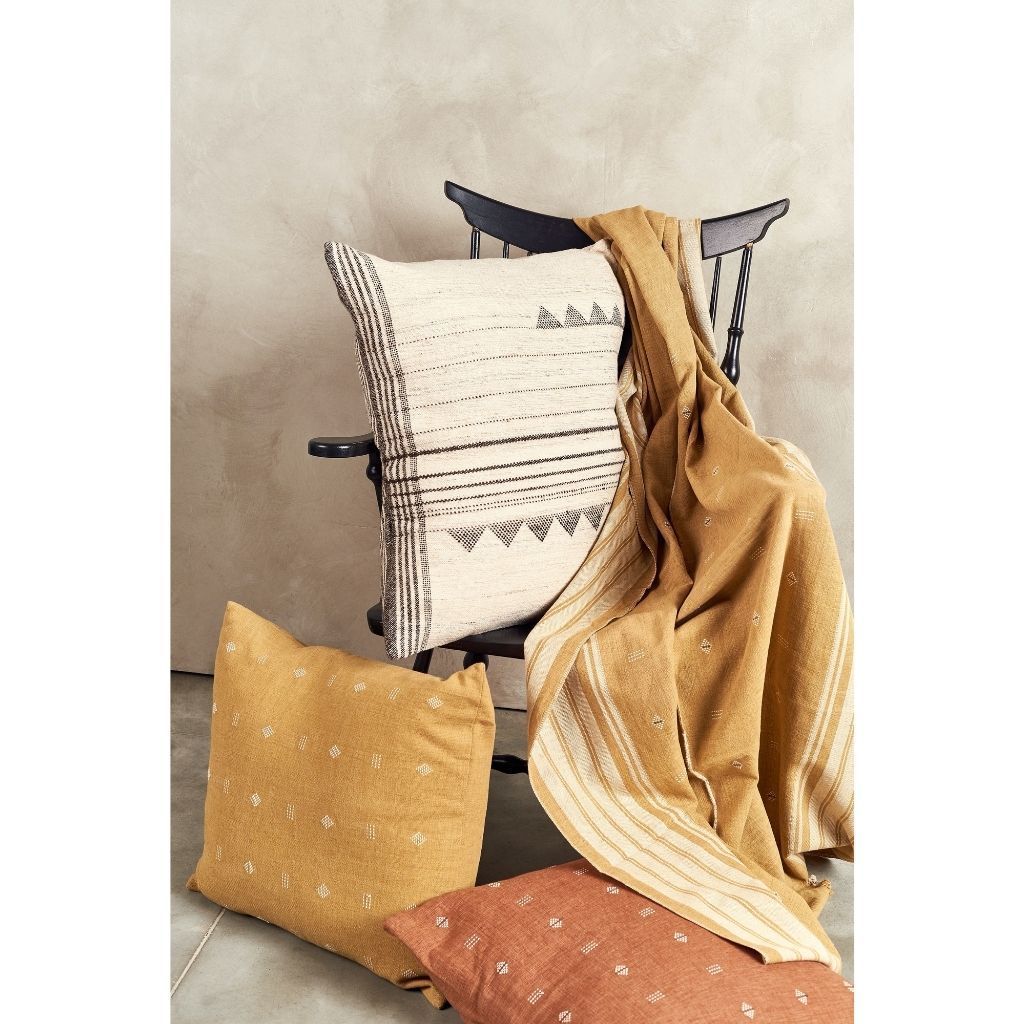 Kora White And Black Handloom Large Square Pillow
