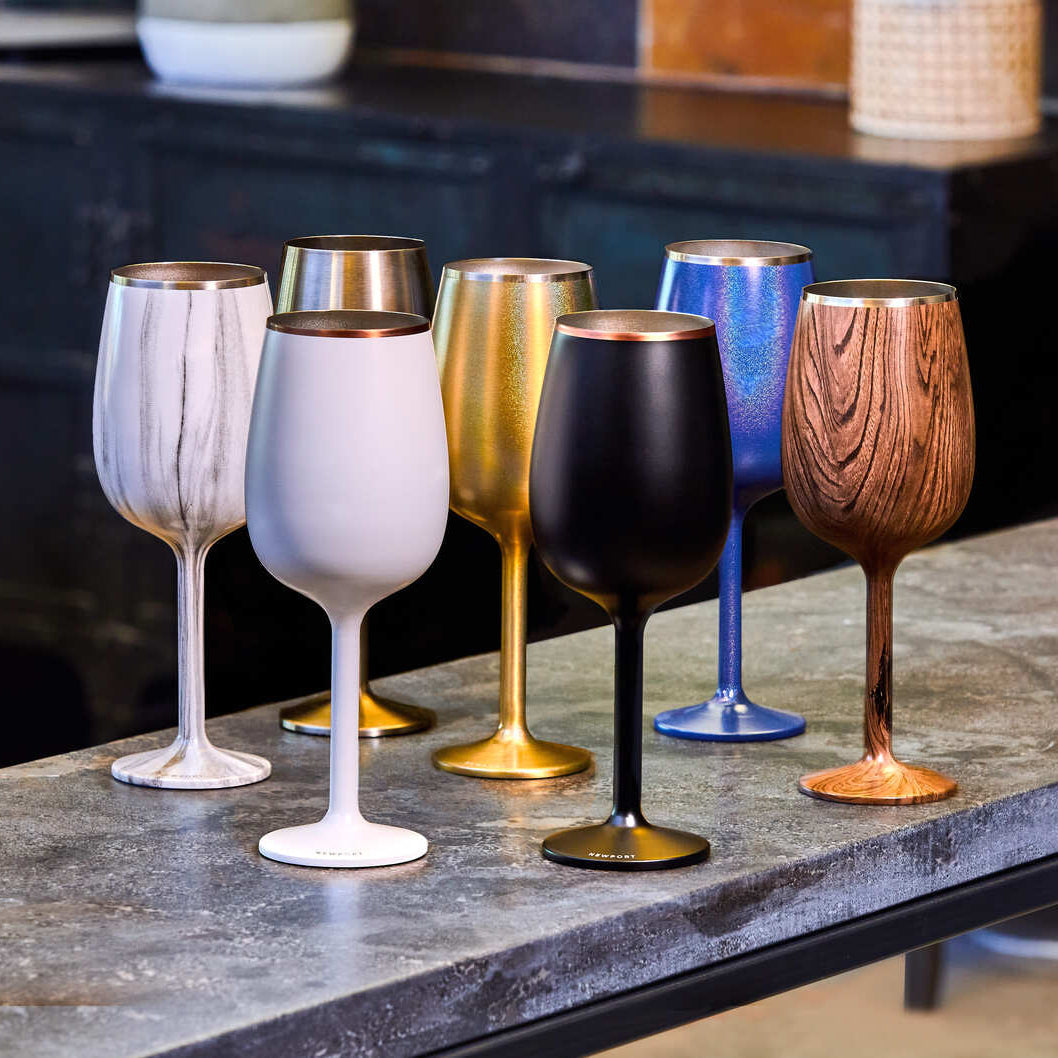 Stainless Steel Stemmed Wine Glass - Set of 2, Dark Walnut