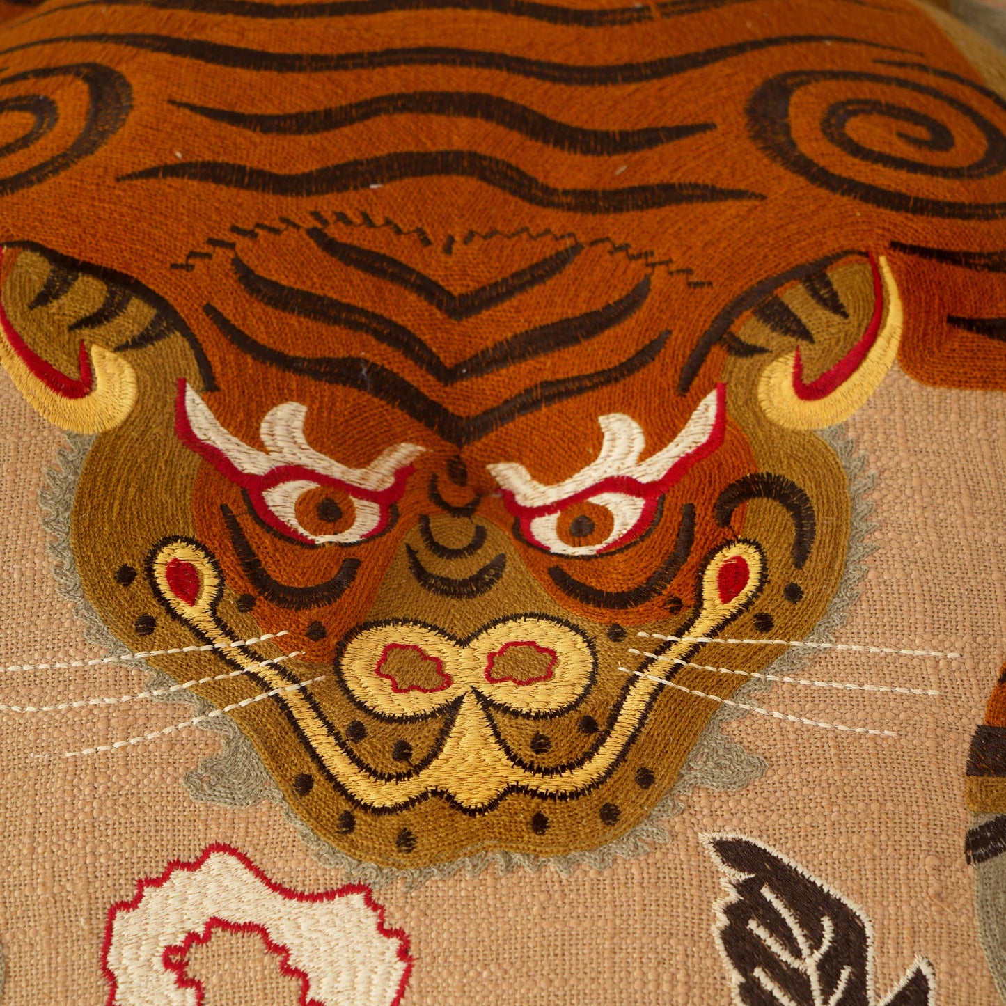 Floor Pouf with Tiger Print Embroidery