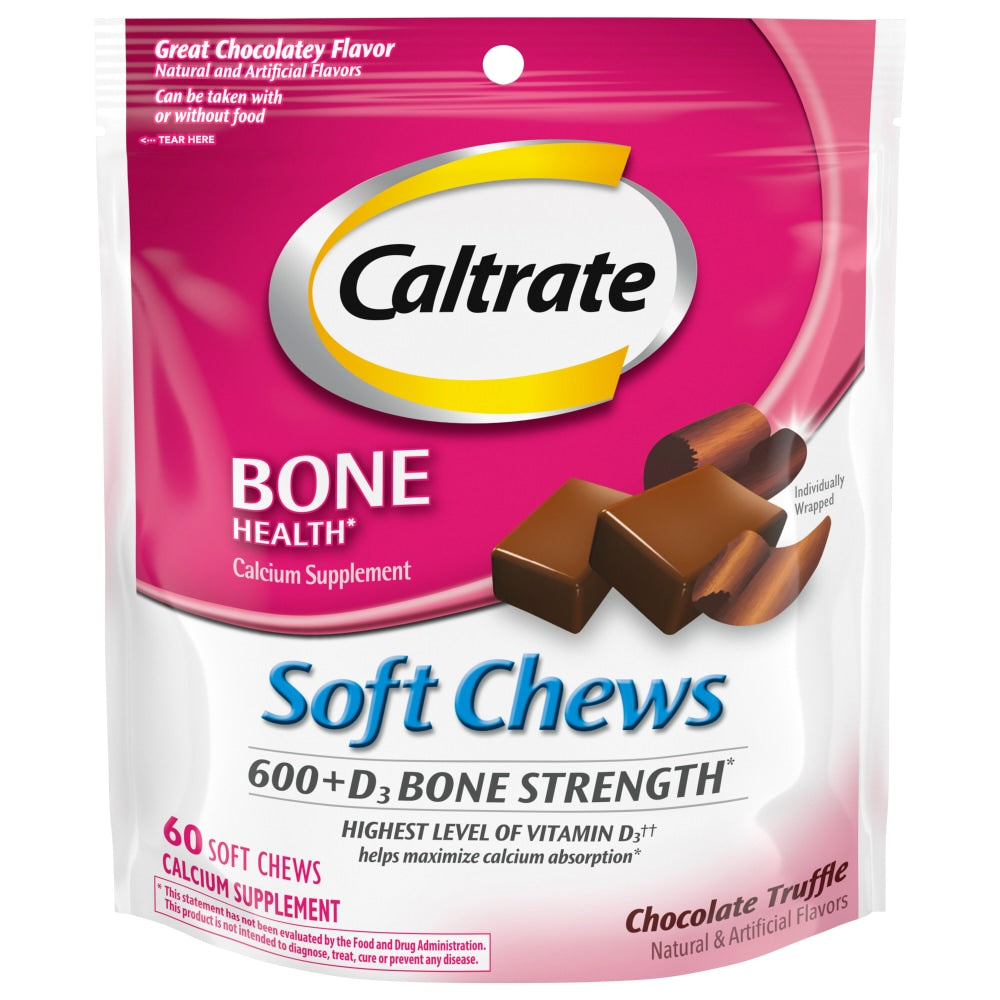 Caltrate Soft Chews 600+D3 Calcium Vitamin D Supplement, Chocolate Truffle