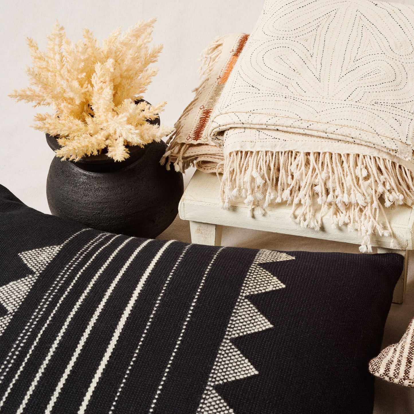 Kora Black Large Handloom Artisanal Pillow