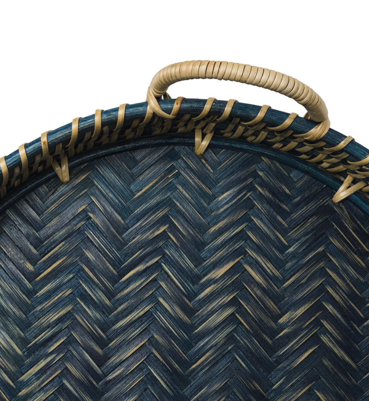 Round Rattan Tray - Navy Blue