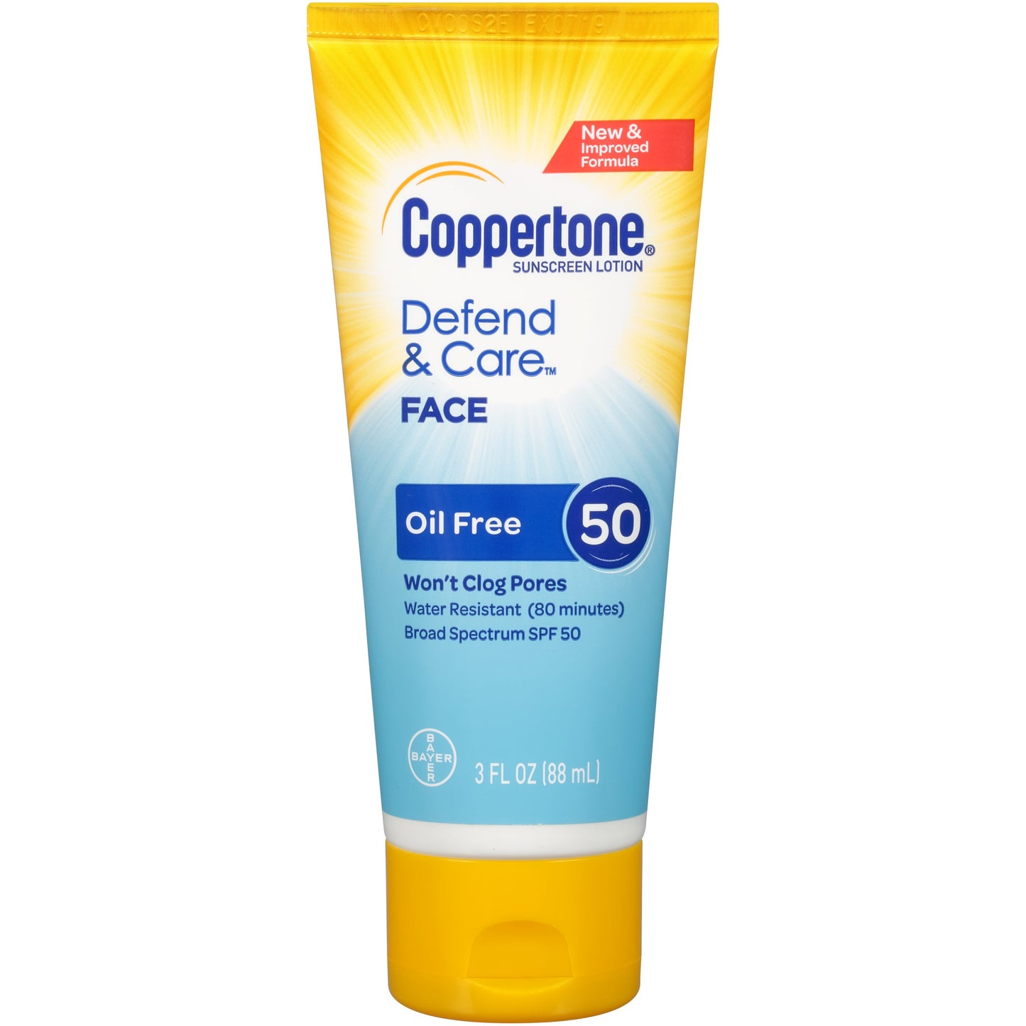 Coppertone Defend & Care Oil Free Sunscreen Face Lotion SPF 50, 3 Oz
