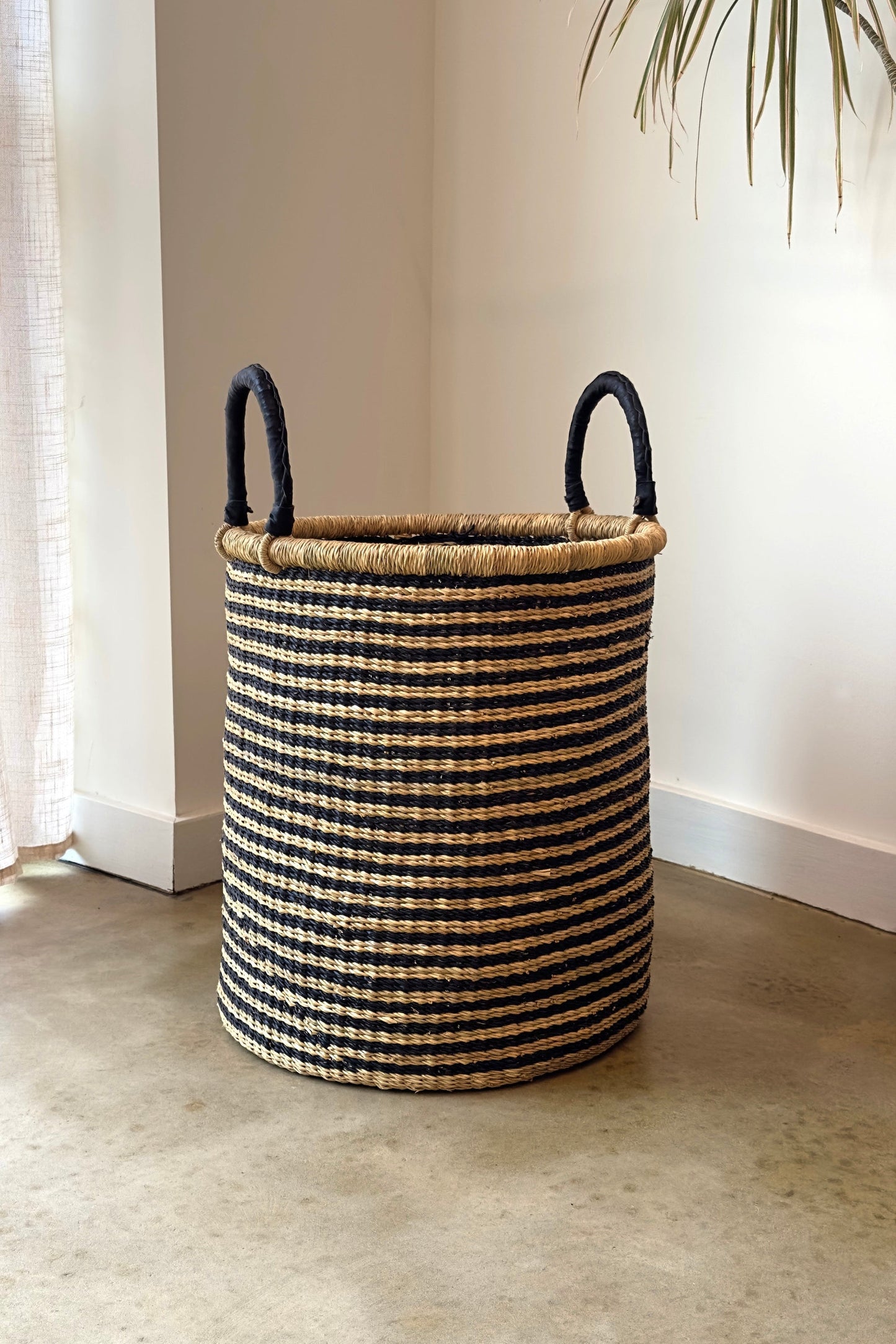 S/2 Handwoven Hamper - Natural with Black Stripes