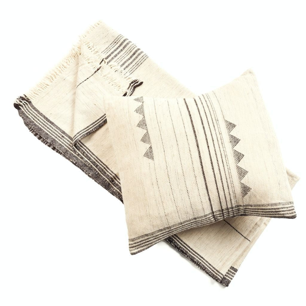 Kora White And Black Handloom Large Square Pillow