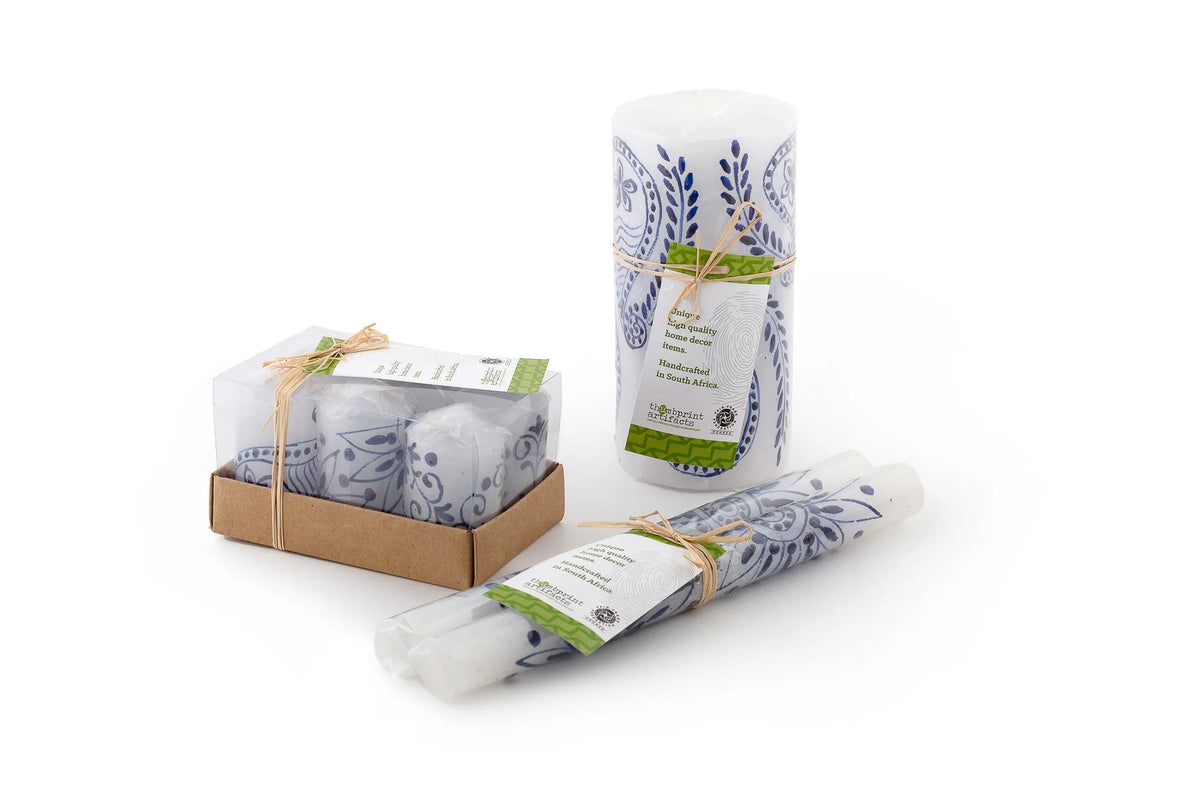 Henna Blue on White Painted Candles - Osadia Concept Store