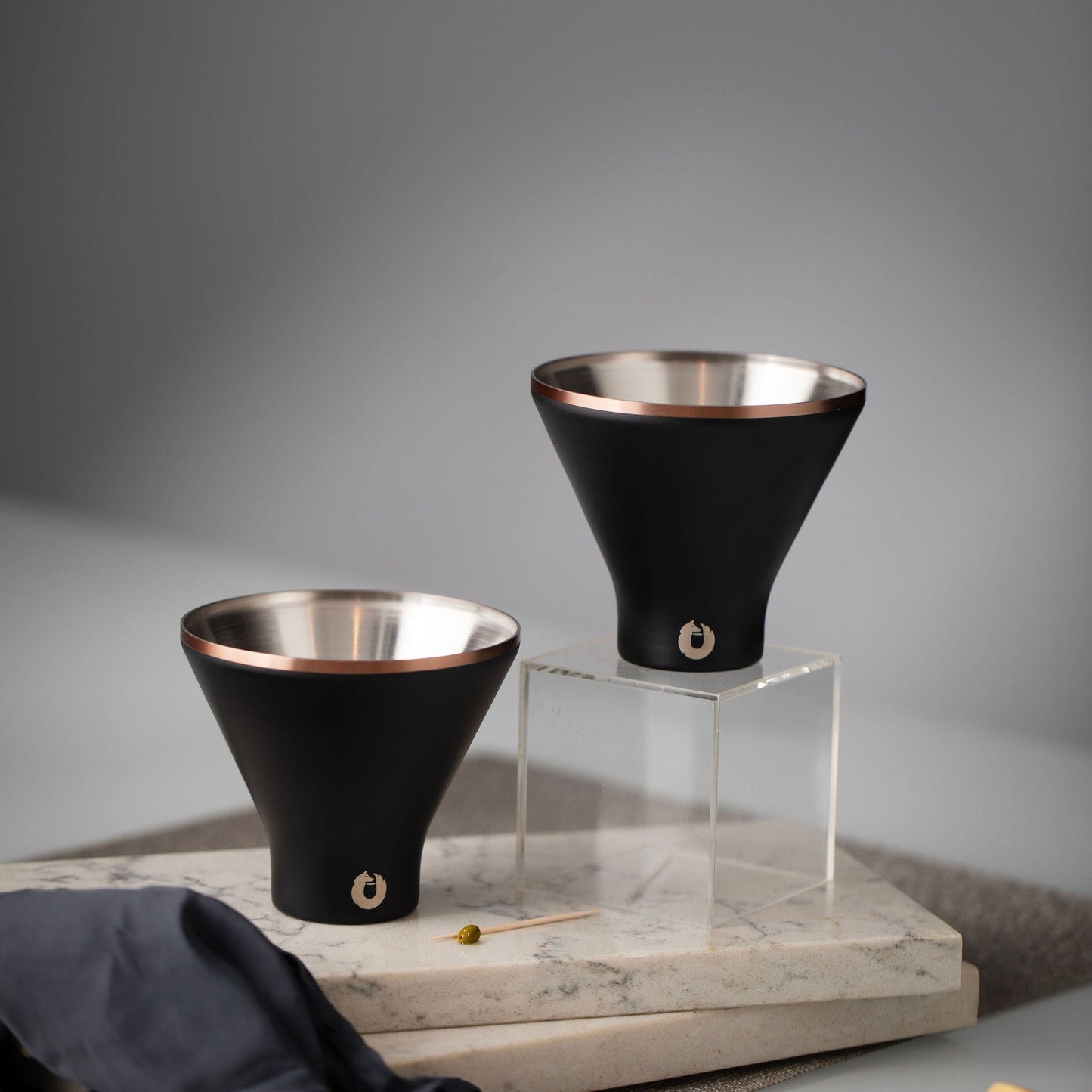 Stainless Steel Cocktail Shaker and Martini Glass Set, Black