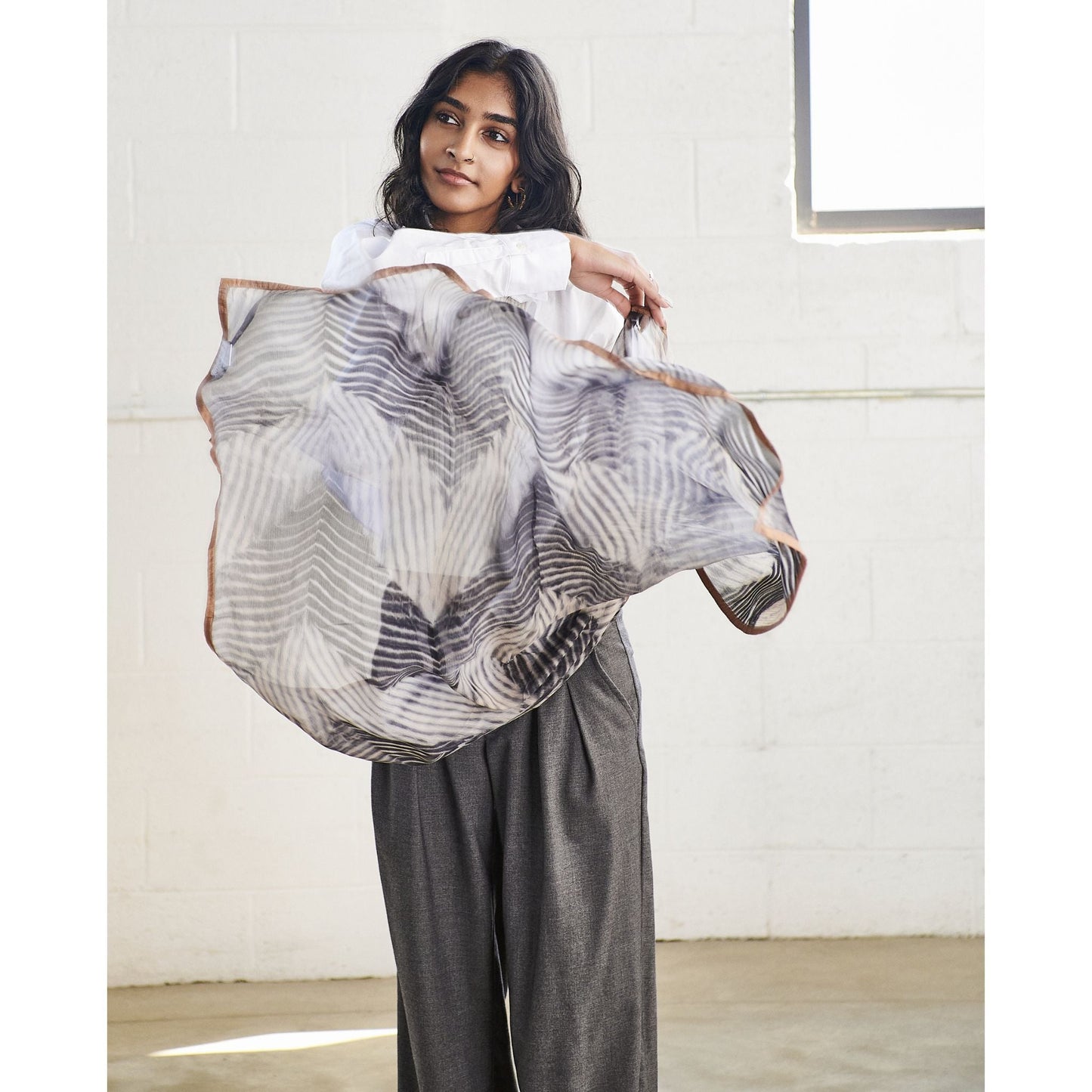 Samu Black Hand Crafted Shibori Print Silk Chiffon Sqaure Scarf