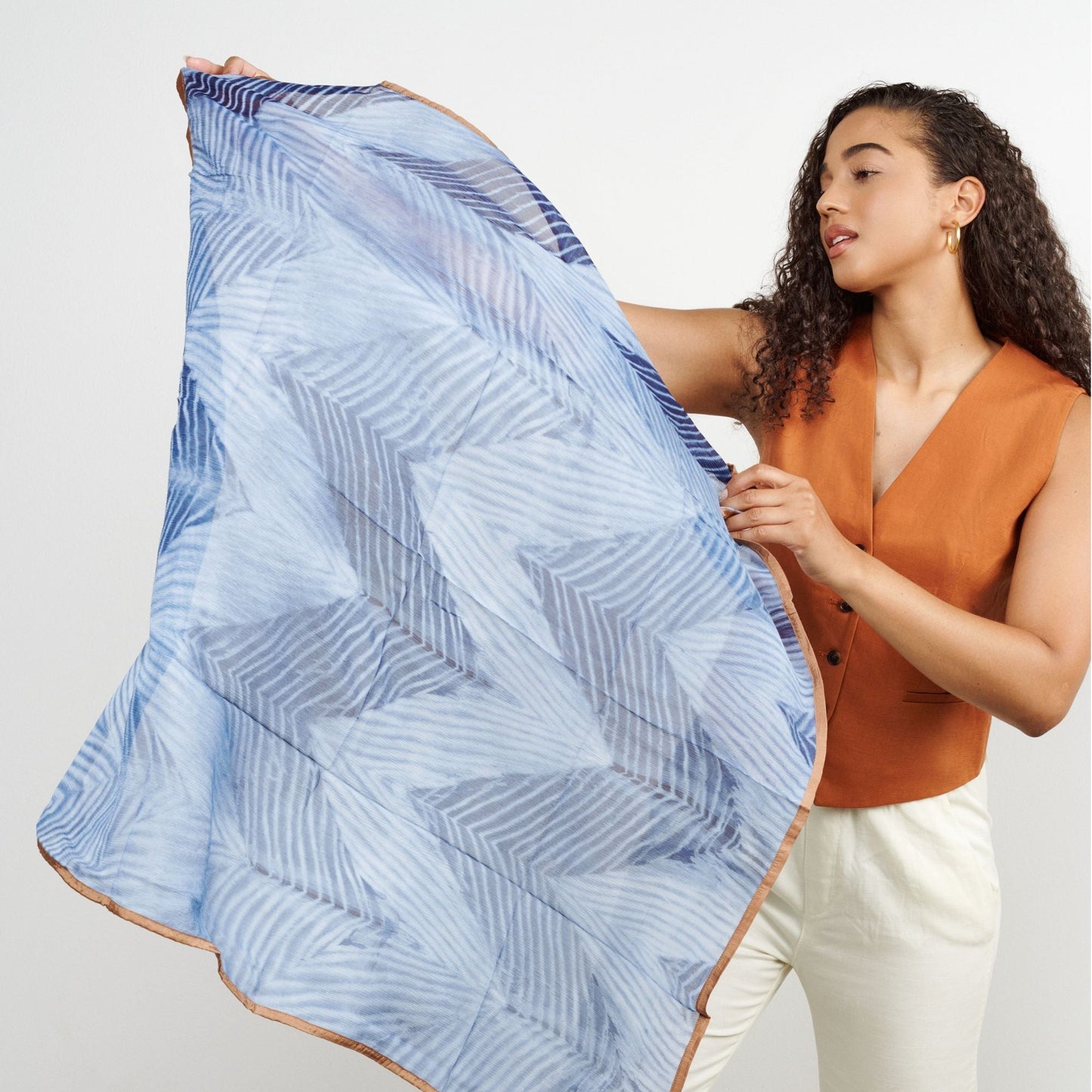 Samu Indigo Hand Printed Shibori Silk Chiffon Scarf