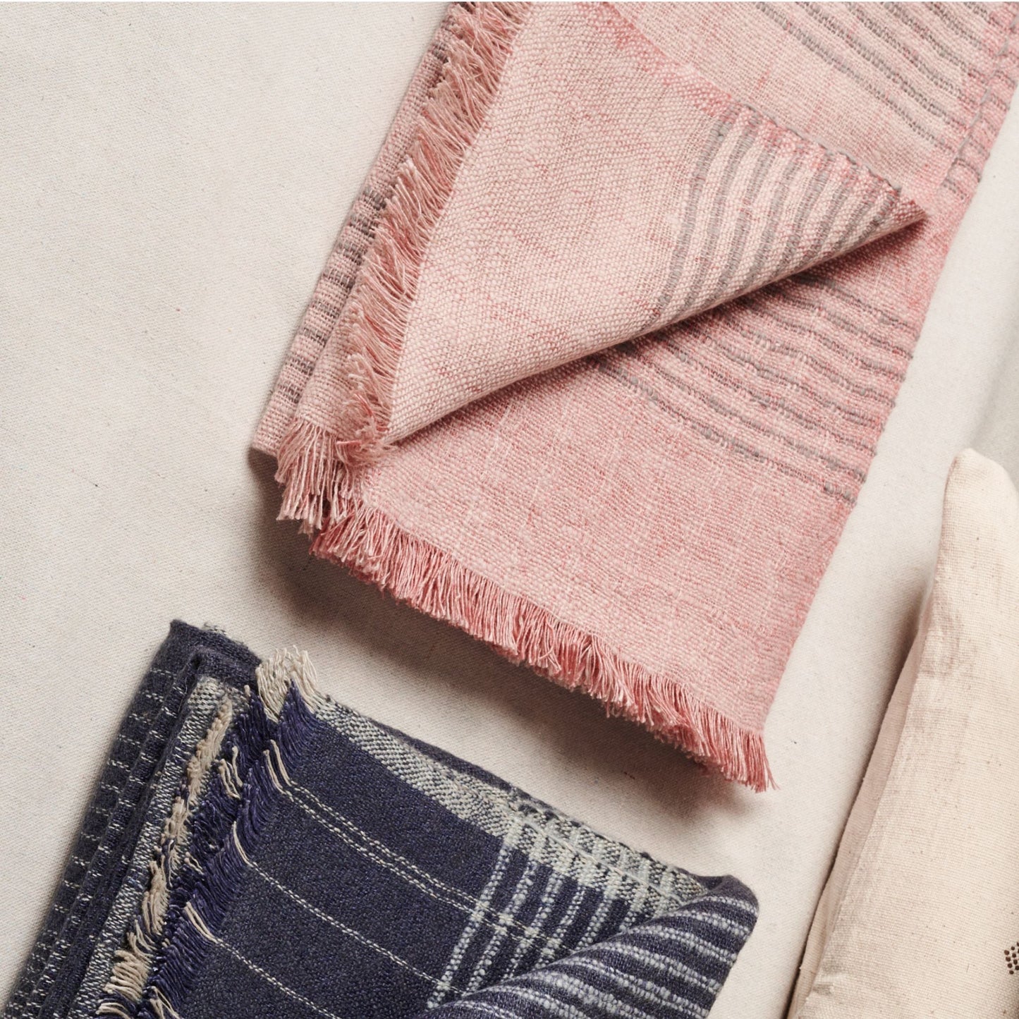 Silica Rose In Shades of Salmon Gray Stripes Pattern Soft Handwoven Merino Throw