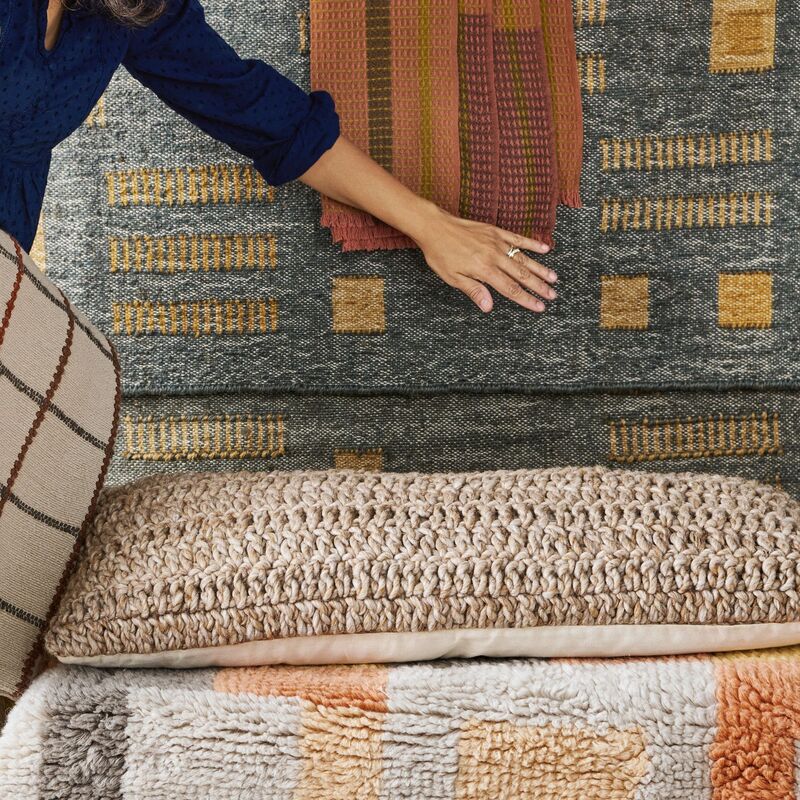 Ash Rug Geometric Pattern Handwoven in Jute