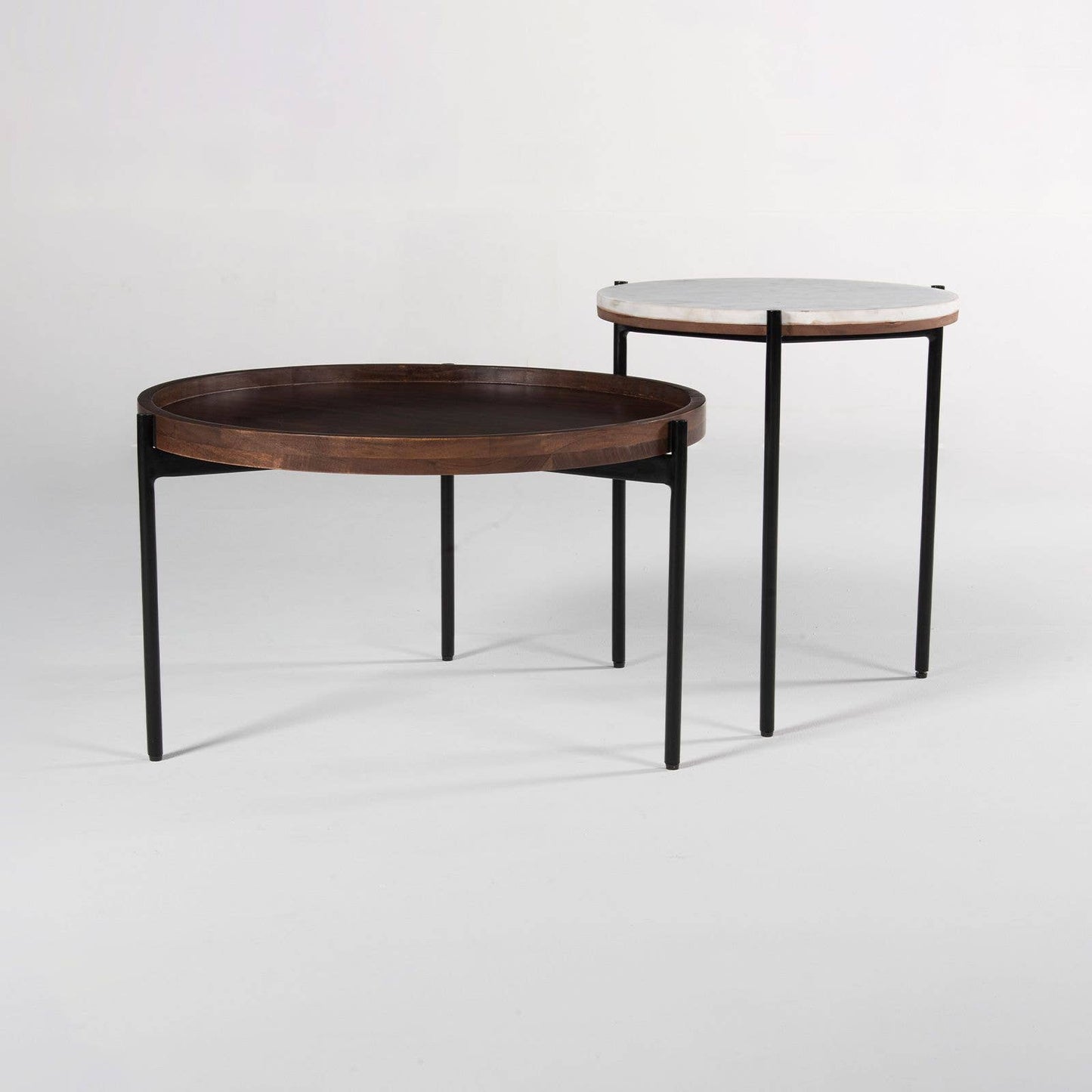 Wood & Marble Top Coffee Table Set of 2
