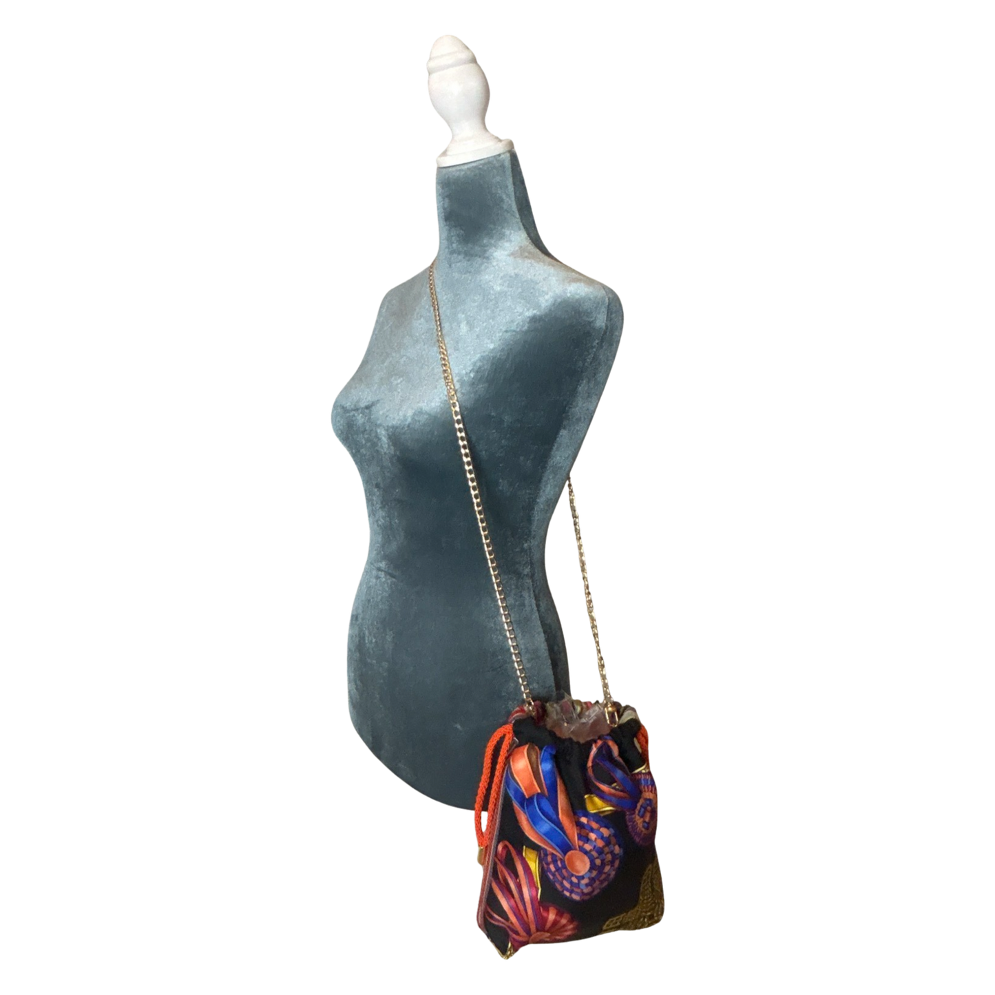 Rubans du Cheval Noir Vintage Scarf Drawstring Crossbody Bag