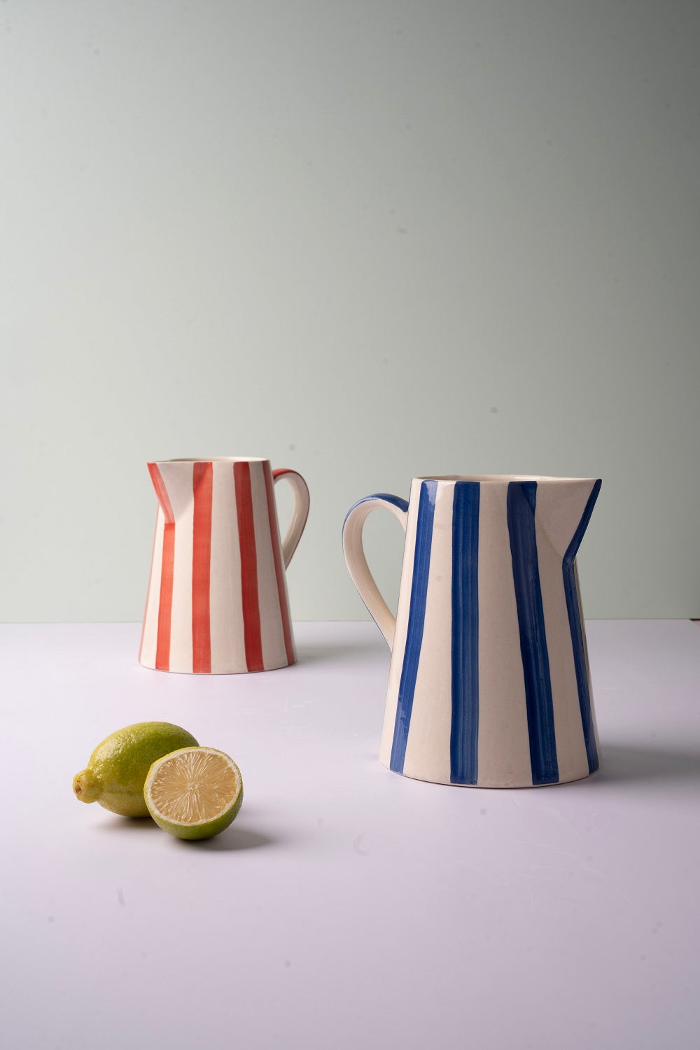 Ceramic Stripe Pitcher - Blue