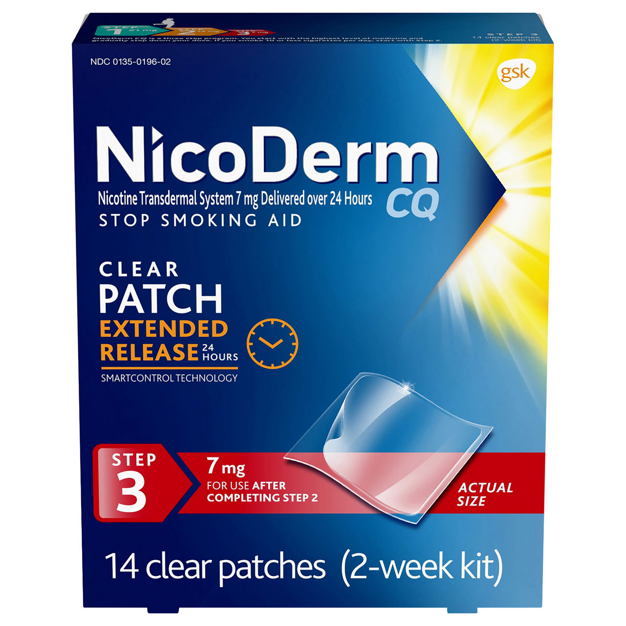 Nicoderm CQ Clear Nicotine Patch Stop Smoking Aid Step 3 - 7 Mg