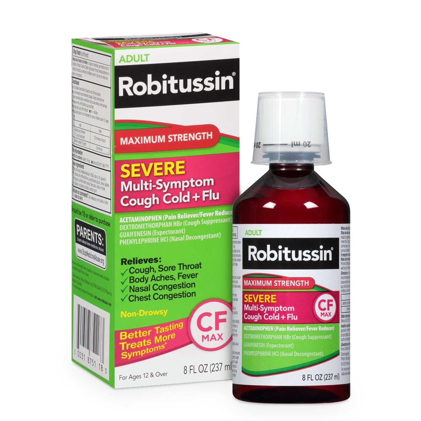 Robitussin Adult Maximum Strength Severe Multi-Symptom Cough Cold + Flu 8 Fl Oz