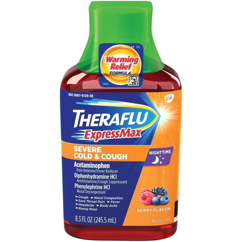 Theraflu 8.3 Oz. ExpressMax Nighttime Severe Cold & Cough Relief Syrup, Berry Flavor