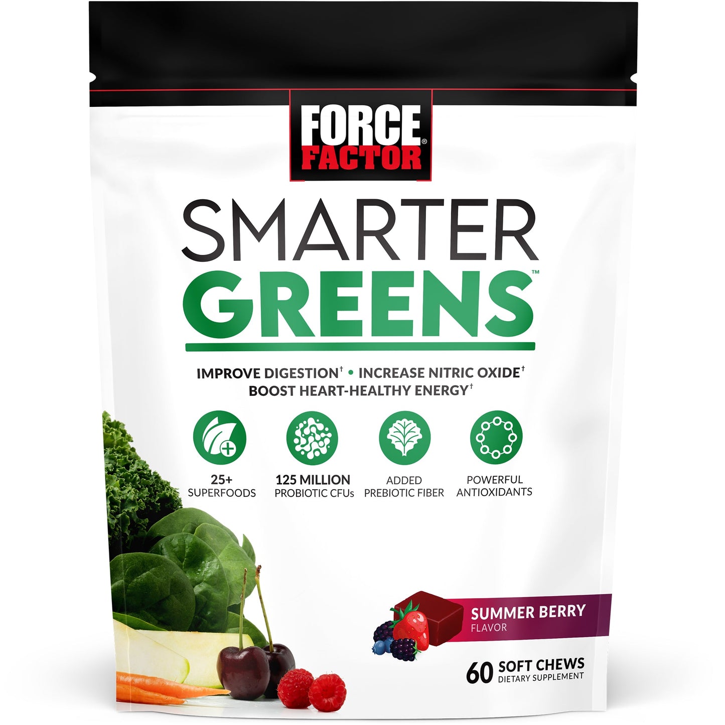 Force Factor Smarter Greens Summer Berry Supplement Soft Chews