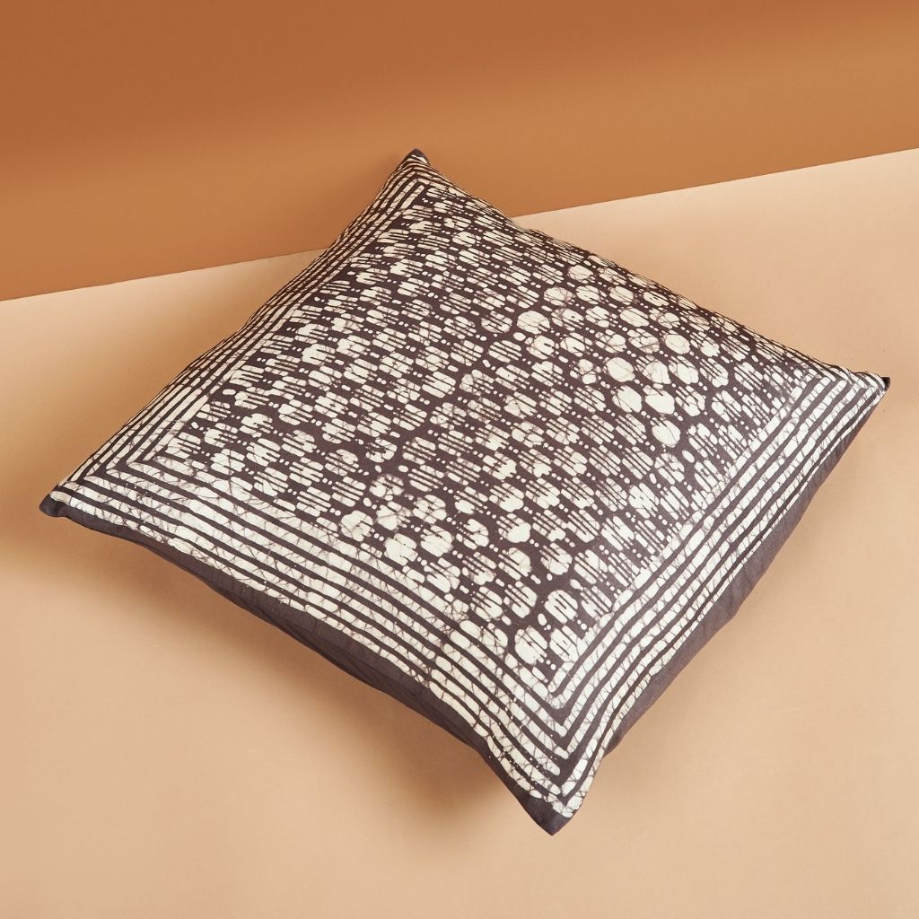 Oasis Charcoal Hand Crafted Wax Block Print Mulberry Silk Pillow