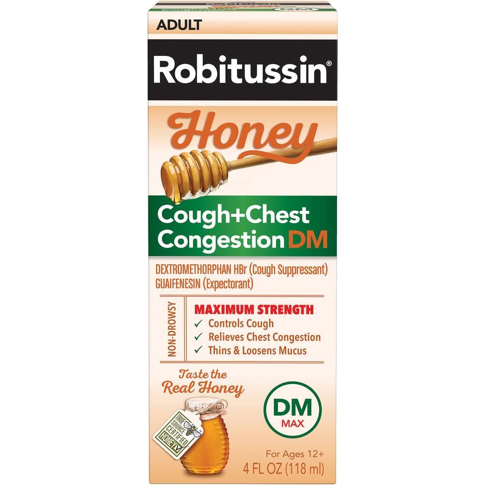 Robitussin Cough + Chest Congestion DM Max - Adult Maximum Strength, Real Honey, 4 Fl Oz
