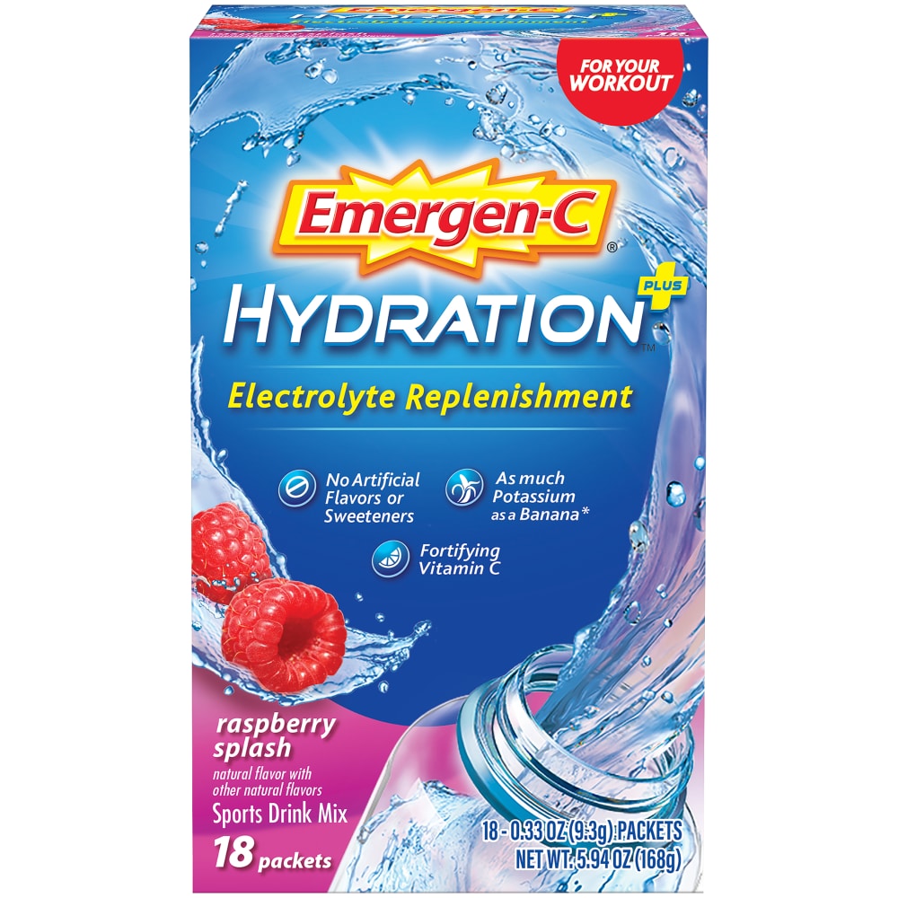 Emergen-C Hydration Plus Sports Drink Mix, Raspberry Splash