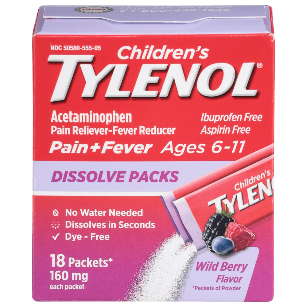 Children's Tylenol Pain + Fever, 160 Mg, Packets, Wild Berry Flavor, Dissolve Packs