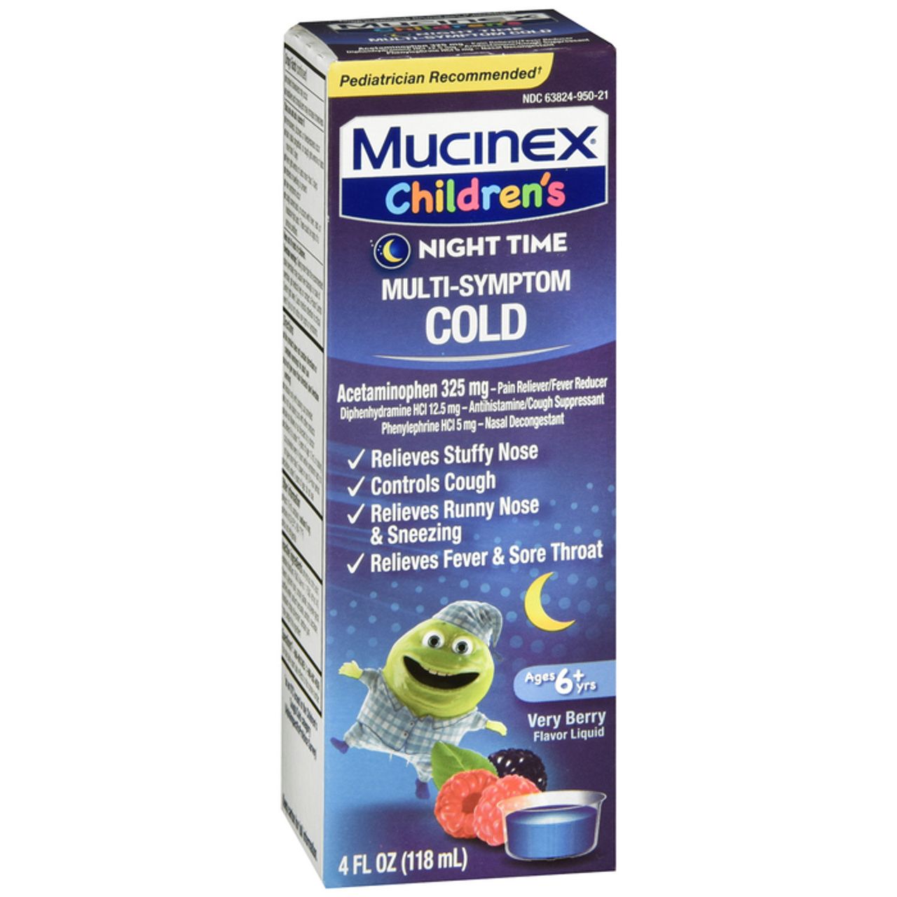 Mucinex Multi-Symptom Cold, Night Time, Very Berry Flavor Liquid 4 Fl Oz