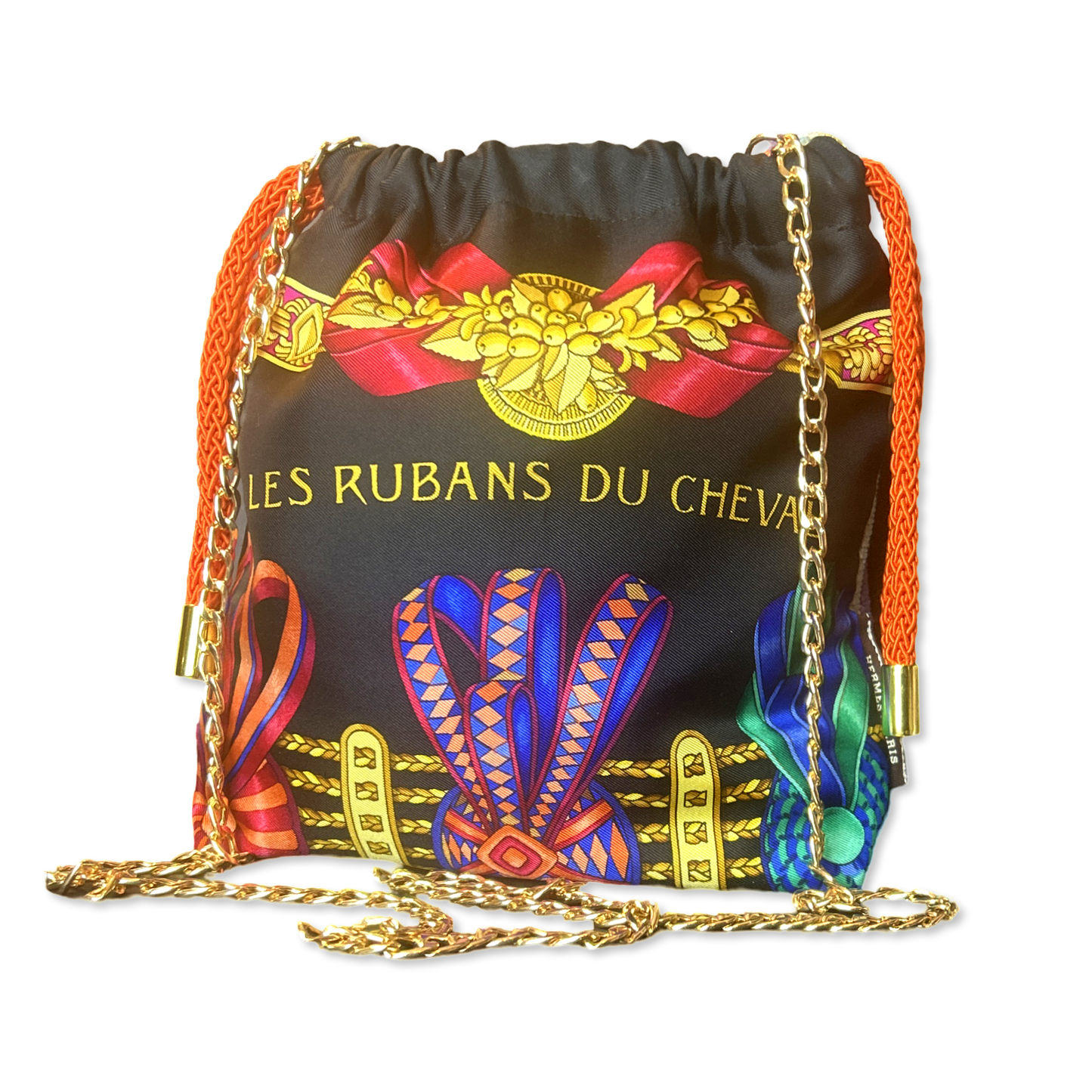 Rubans du Cheval Noir Vintage Scarf Drawstring Crossbody Bag