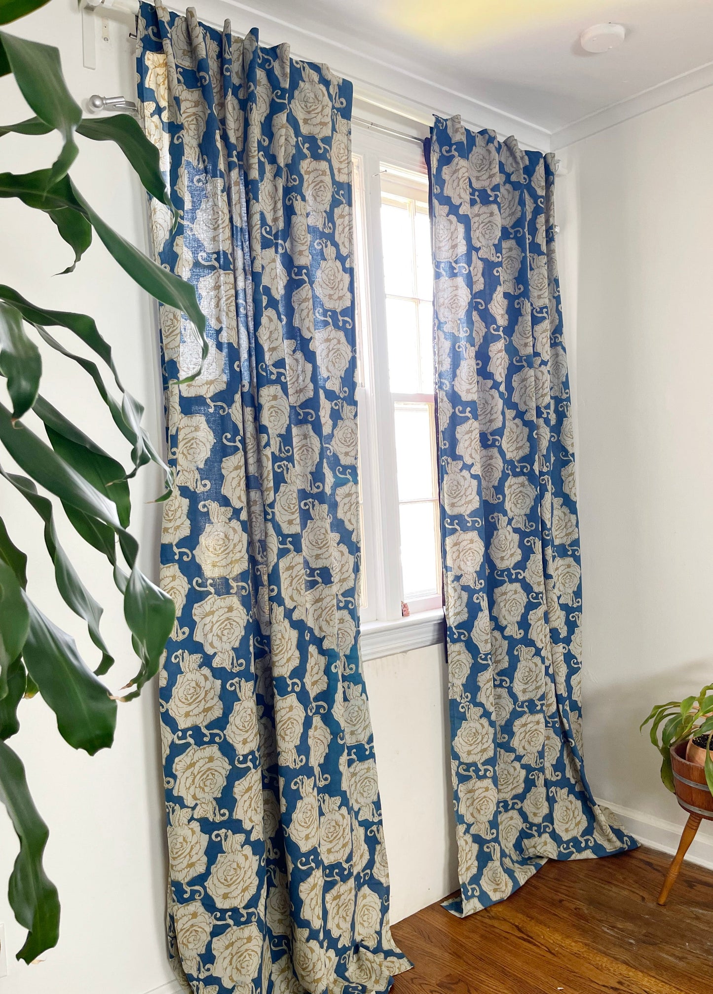 Floral Block Print Curtain, Boho Window Panel - Rose Gold