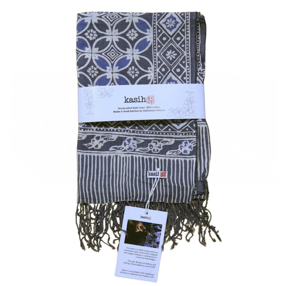 Handmade Batik Scarf - soft Cotton - Charcoal Grey