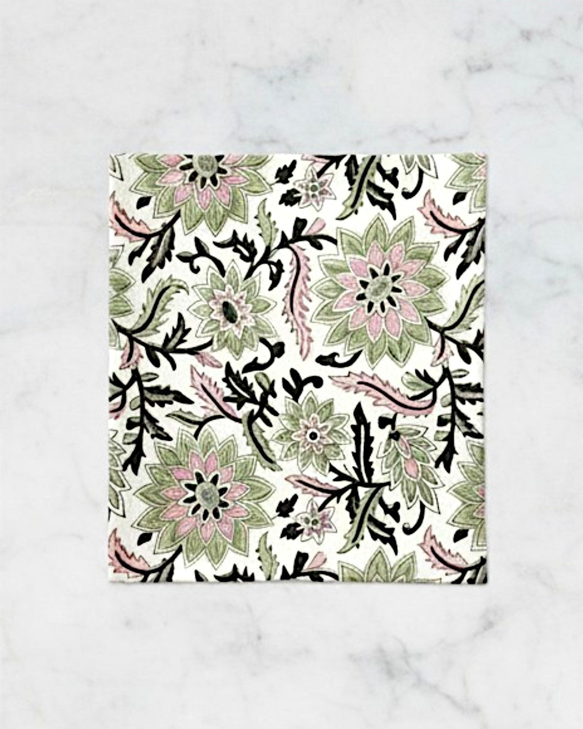 Pink Green Floral Cotton Napkins Set of 4, Hand Block Print Dining Table Decor
