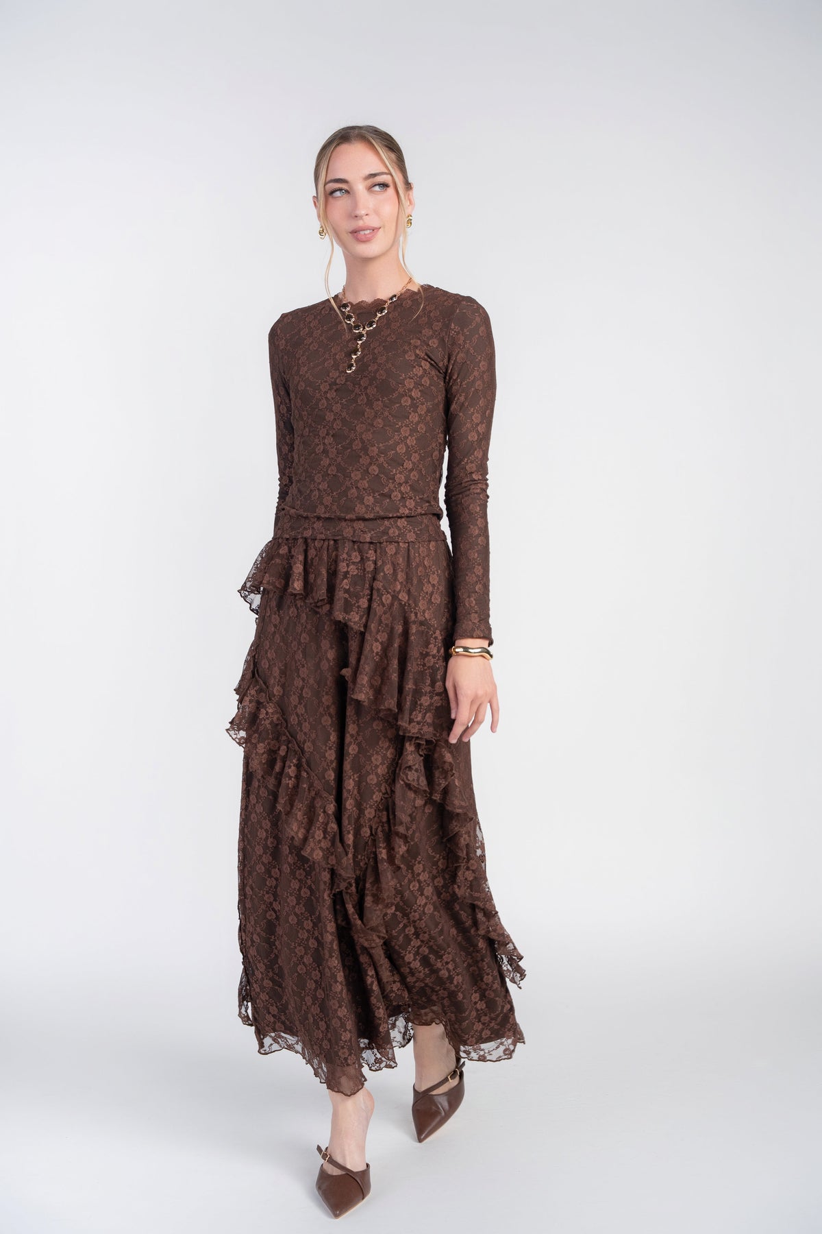 Alison Lace Tee- Chocolate