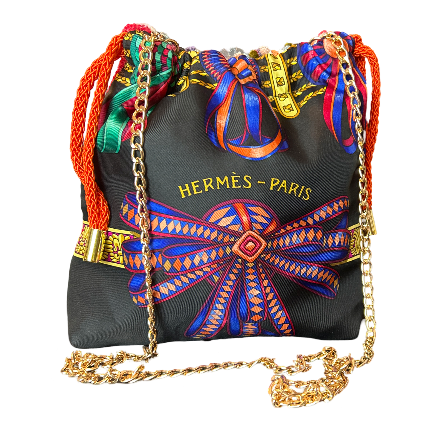 Rubans du Cheval Noir Vintage Scarf Drawstring Crossbody Bag