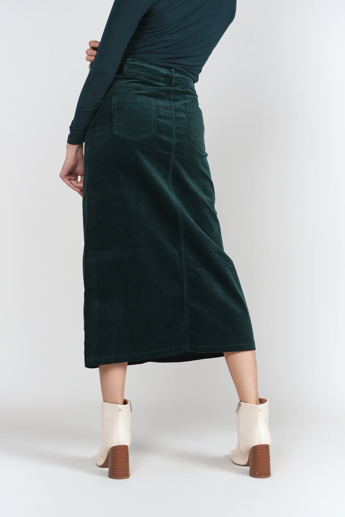Fray Detail Corduroy Skirt- Emerald