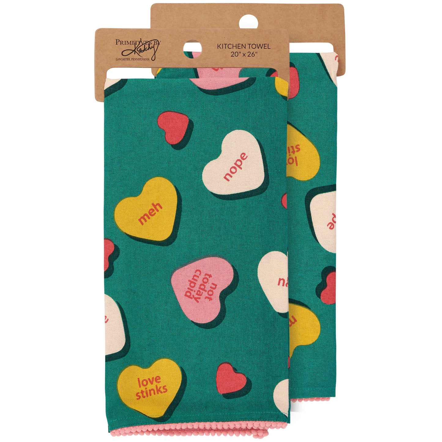 Anti-Valentine Kitchen Towel with Pompom Trim | Not Today Cupid Hand Tea Dish Cloth | 20" x 26"