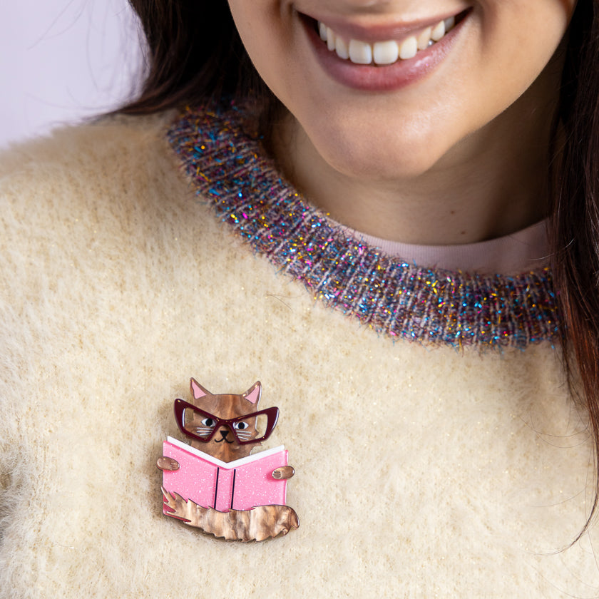 Puss in Books Brooch by Erstwilder