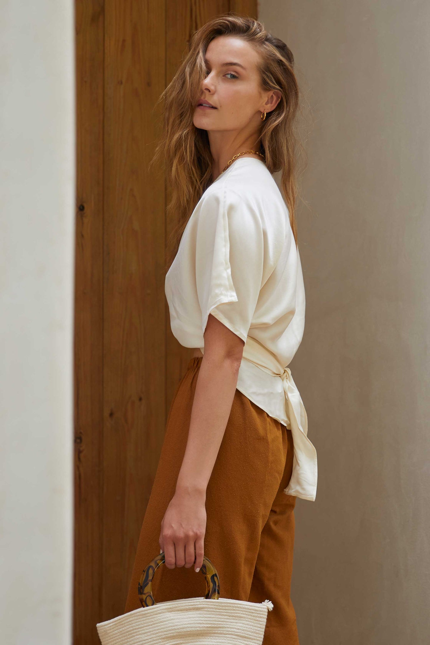 Washed Silk Wrap Blouse