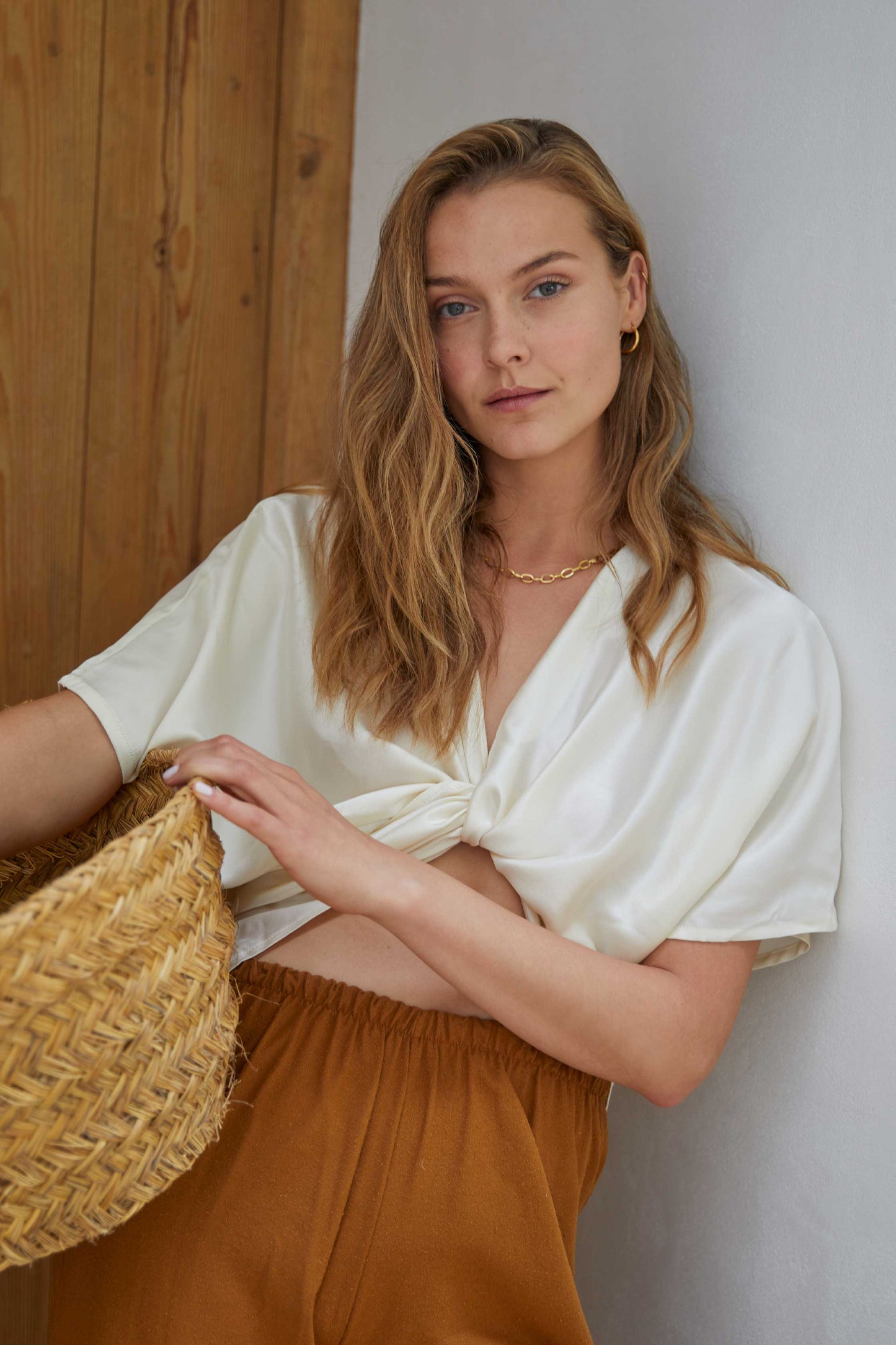 Washed Silk Wrap Blouse