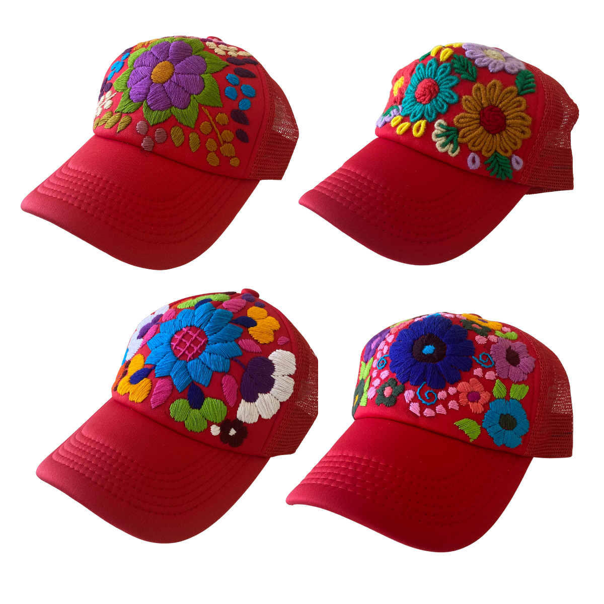 Tulum Hand Embroidered Trucker Flower Hat - Mexico