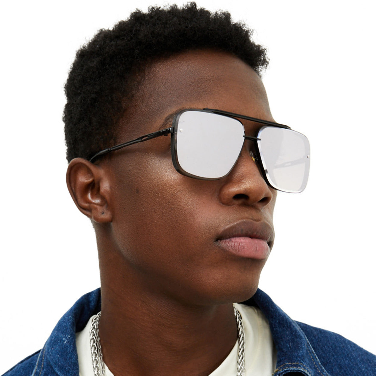 Bella - Chrome Black Oversized Squared Aviators